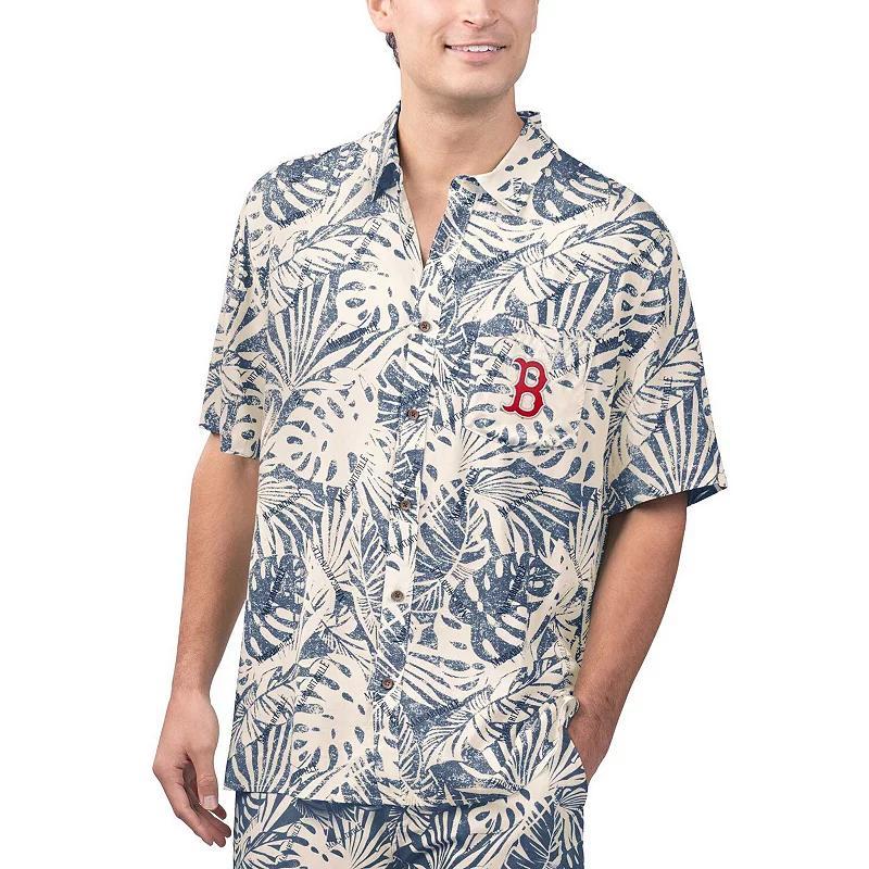 Mens Margaritaville Boston Red Sox Monstera Print Party Button-Up Shirt Blue Product Image