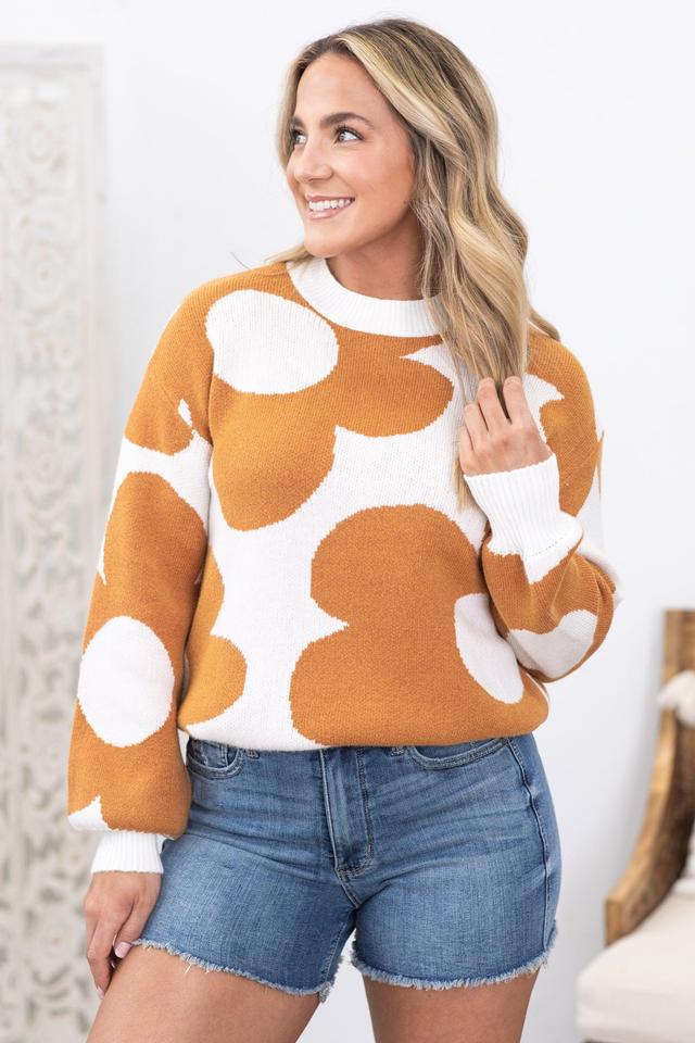 Ivory With Cinnamon Floral Print Sweater Product Image