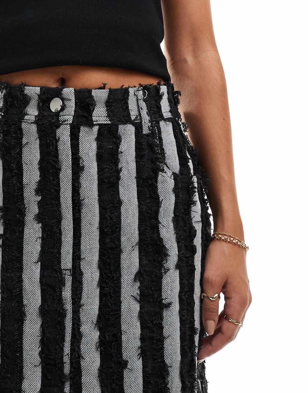 Object raw denim stripe mini skirt in washed black Product Image