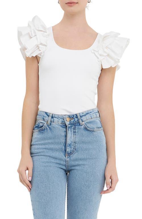 English Factory Ruffle Sleeve Rib Top product image