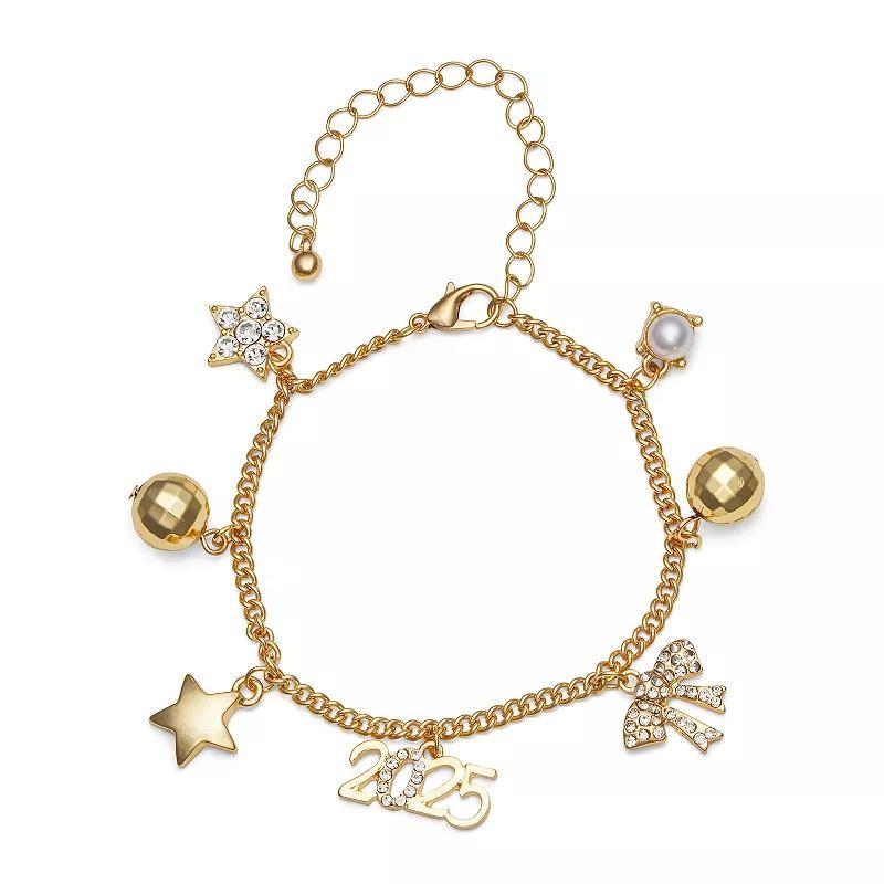 Celebrate Together Gold Tone New Years Crystal Charms Bracelet, Womens, Multi Product Image