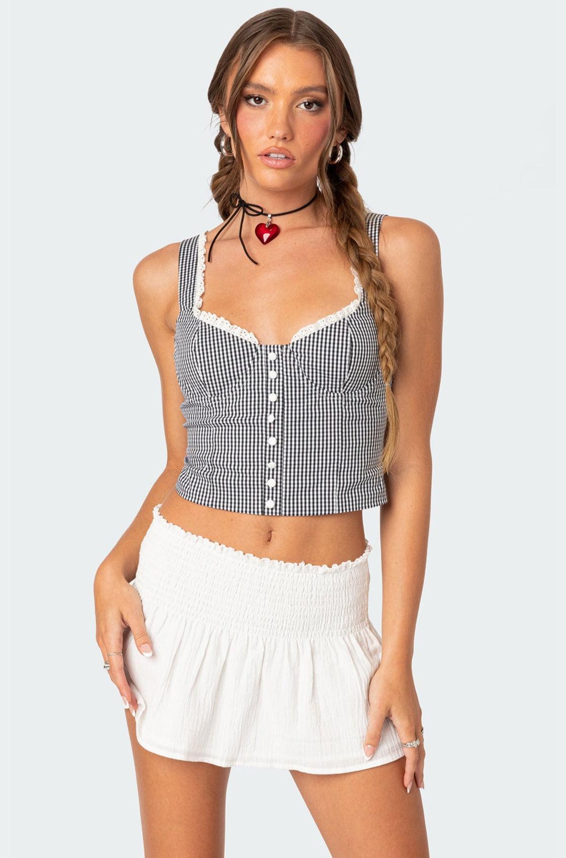 Gingham Lace Up Bustier Corset Product Image