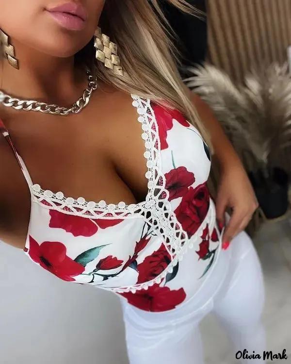 Olivia Mark – Floral print top with spaghetti straps and lace Product Image