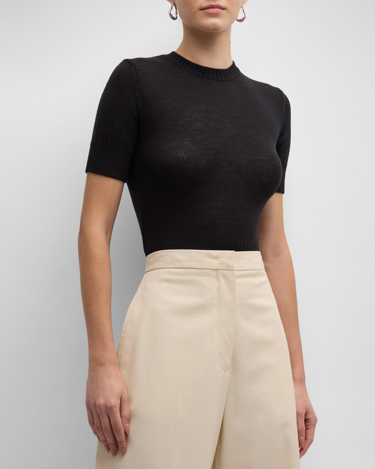 Short-Sleeve Wool Crop Sweater Product Image