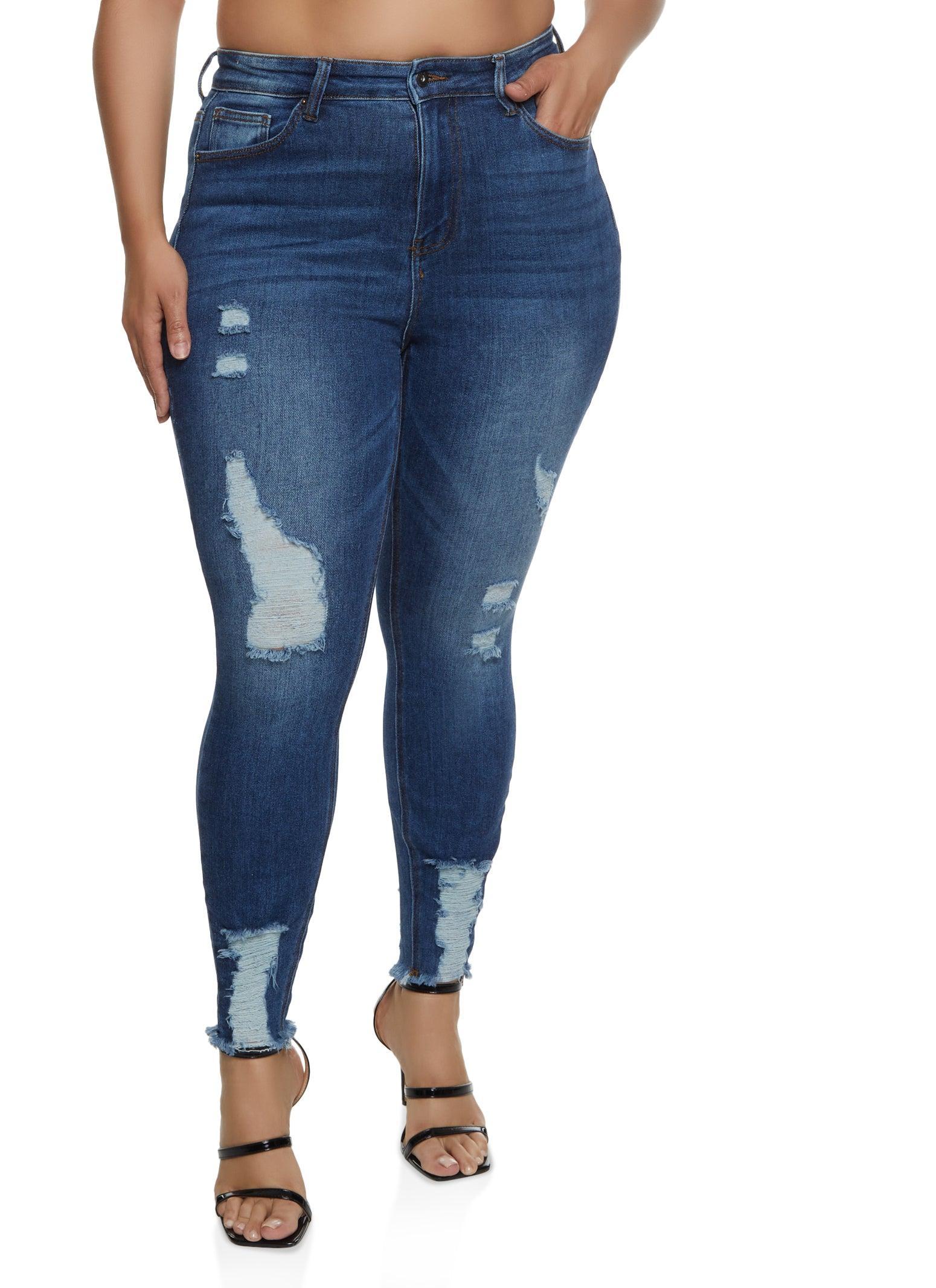 Womens Plus Size WAX Frayed Hem Skinny Jeans Product Image