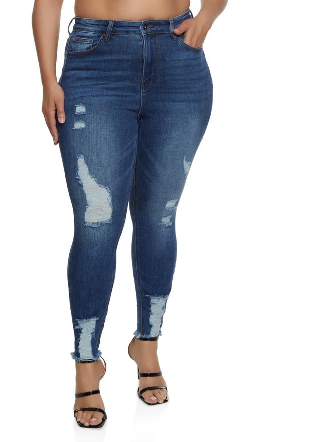 Womens Plus Size WAX Frayed Hem Skinny Jeans Product Image