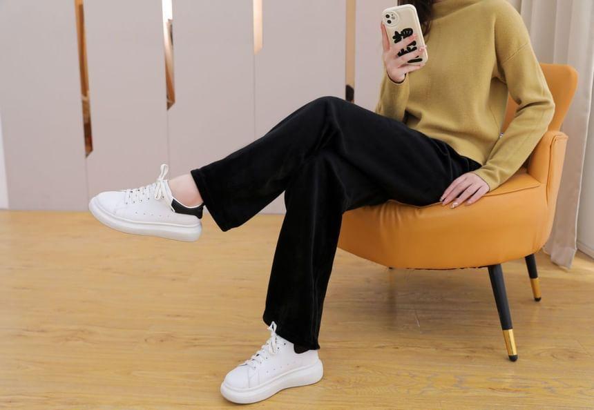 Mid Waist Plain Corduroy Loose Fit Pants Product Image