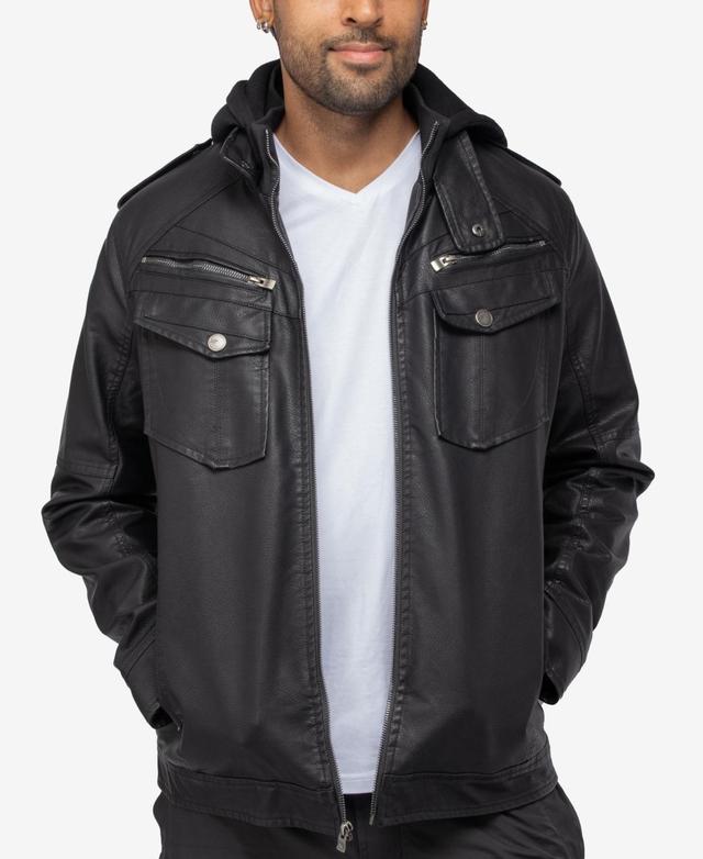 X-Ray Mens Grainy Polyurethane Hooded Jacket with Faux Shearling Lining Product Image