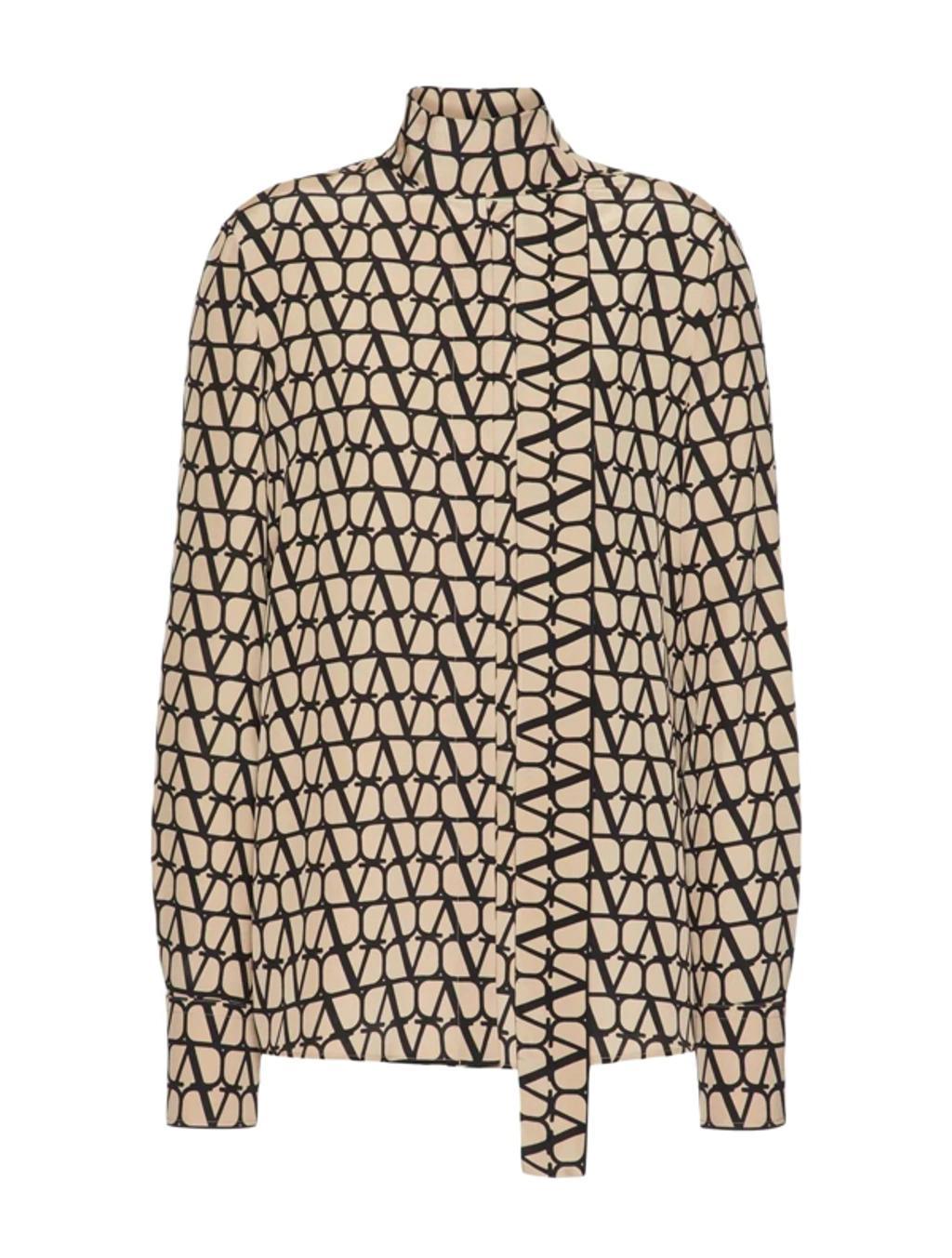 VALENTINO Vlogo Monogram Blouse In Beige,black Product Image