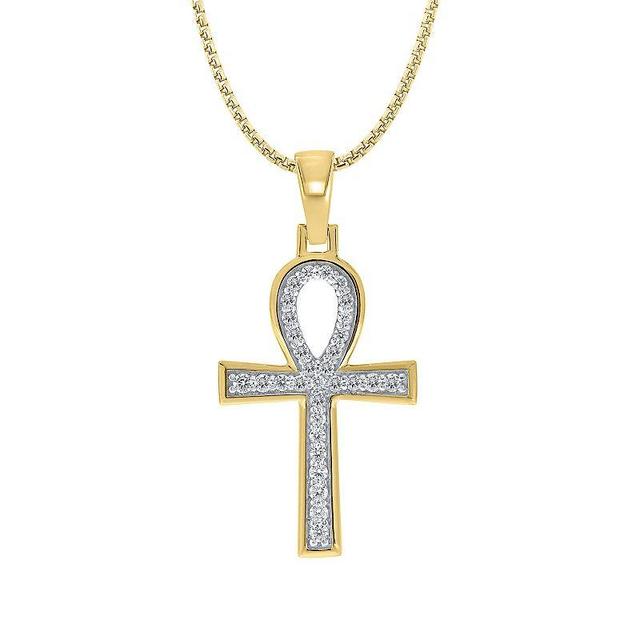 Mens 14k Gold Over Silver 1/3 Carat T.W. Diamond Cross Pendant Necklace Gold Tone Product Image