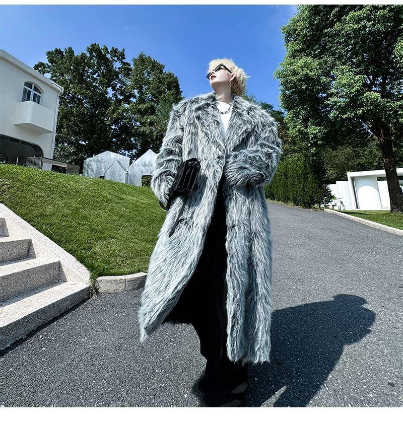 Plain Faux Fur Maxi Coat Product Image