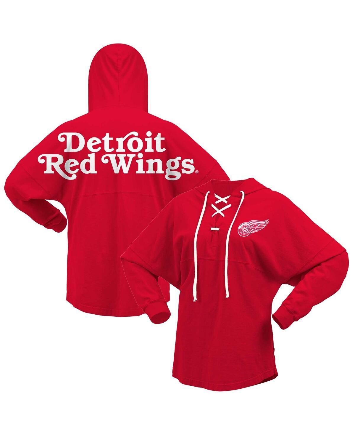 Womens Fanatics Branded Detroit Wings Jersey Lace-Up V-Neck Long Sleeve Hoodie T-Shirt Product Image