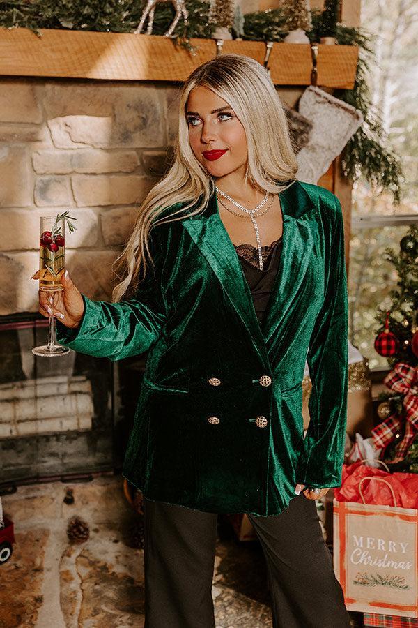 Luxe Lane Velvet Blazer In Hunter Green Product Image