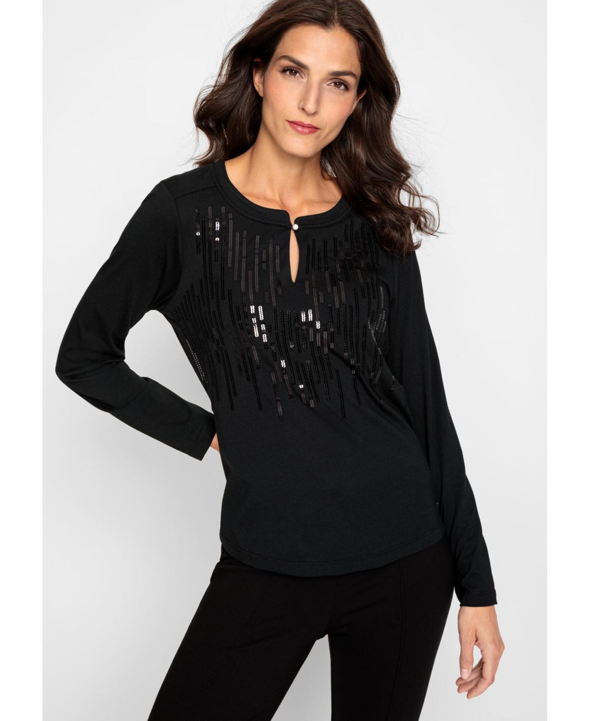 Olsen Womens Cotton Blend Long Sleeve Sequin T-Shirt Product Image