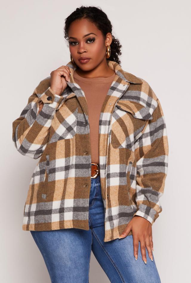 Womens Plus Size Brushed Knit Plaid Shacket Product Image