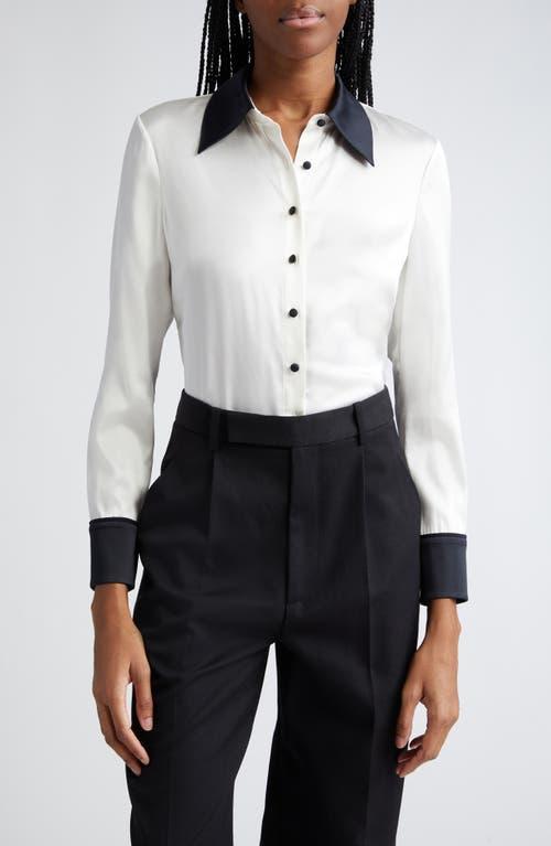 Alice + Olivia Willa Contrast Trim Stretch Silk Button-Up Shirt Product Image