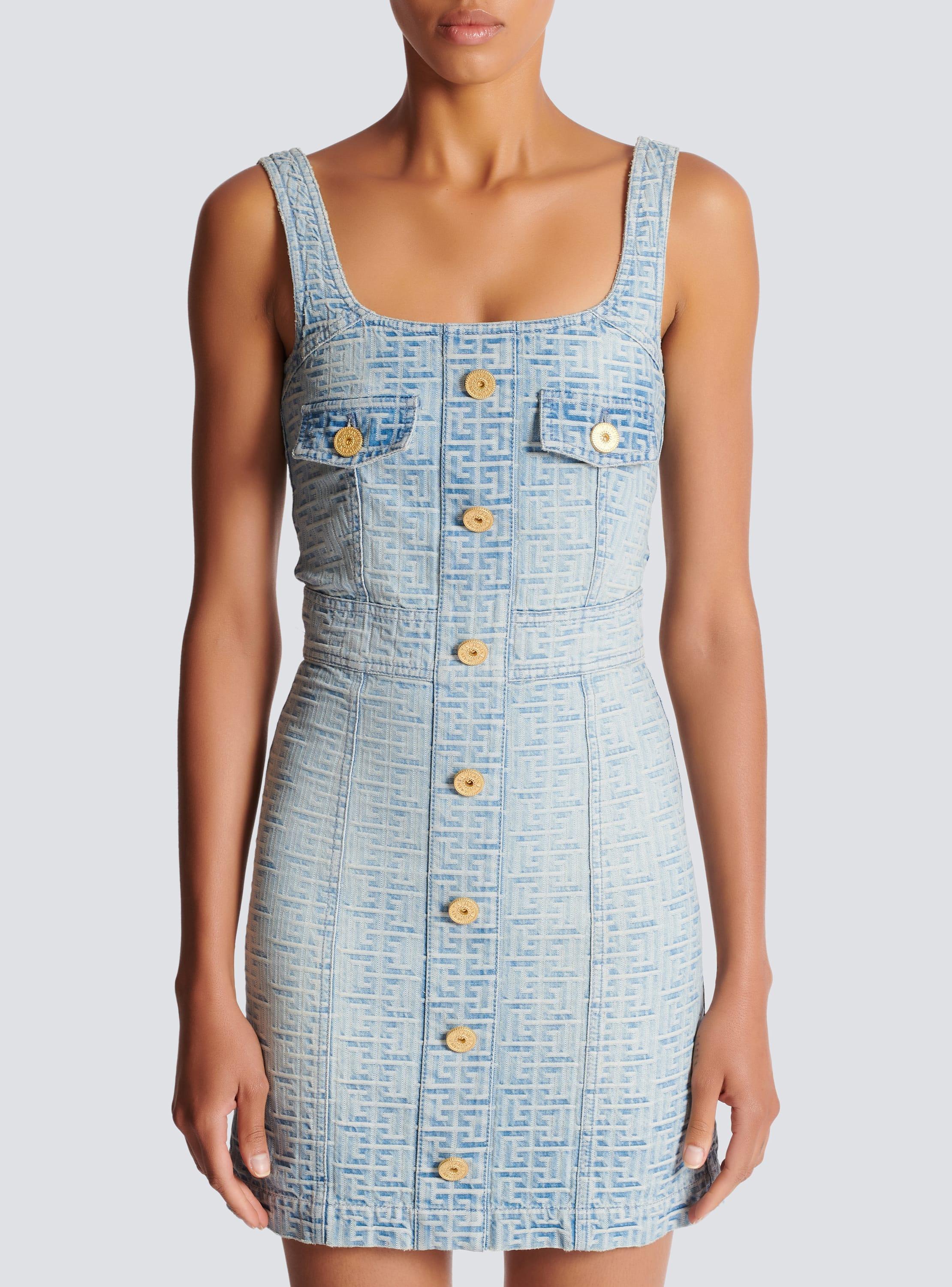 Monogrammed short denim dress Product Image