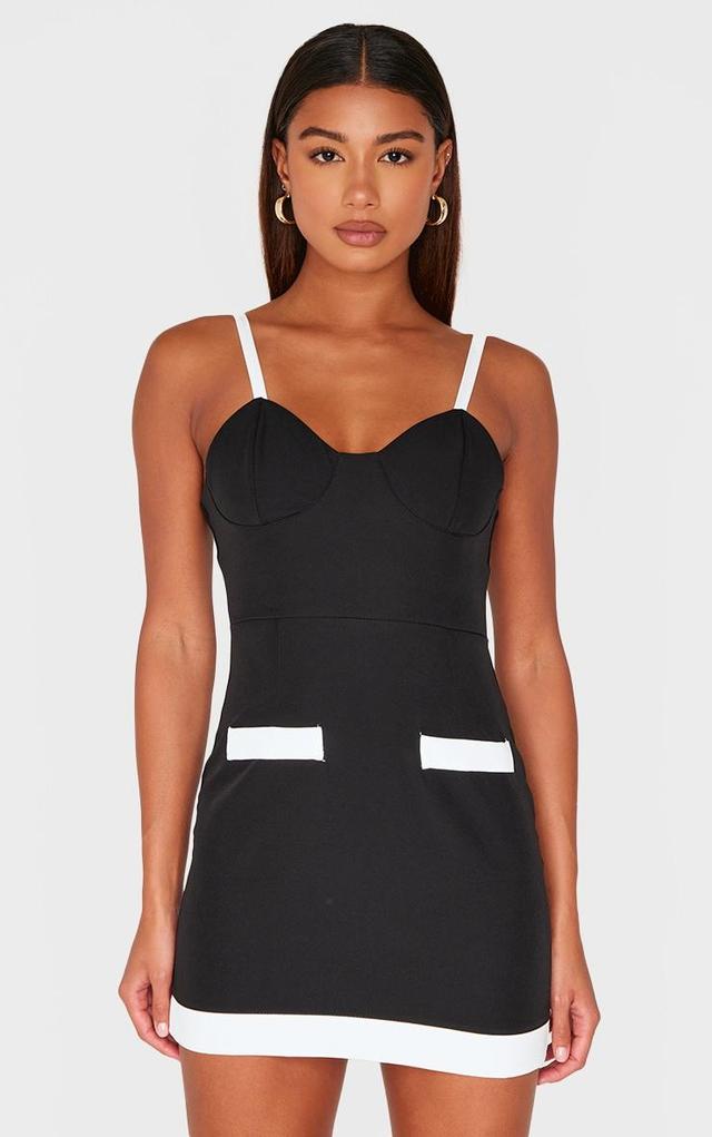 Black Contrast Pocket Detail Mini Dress Product Image