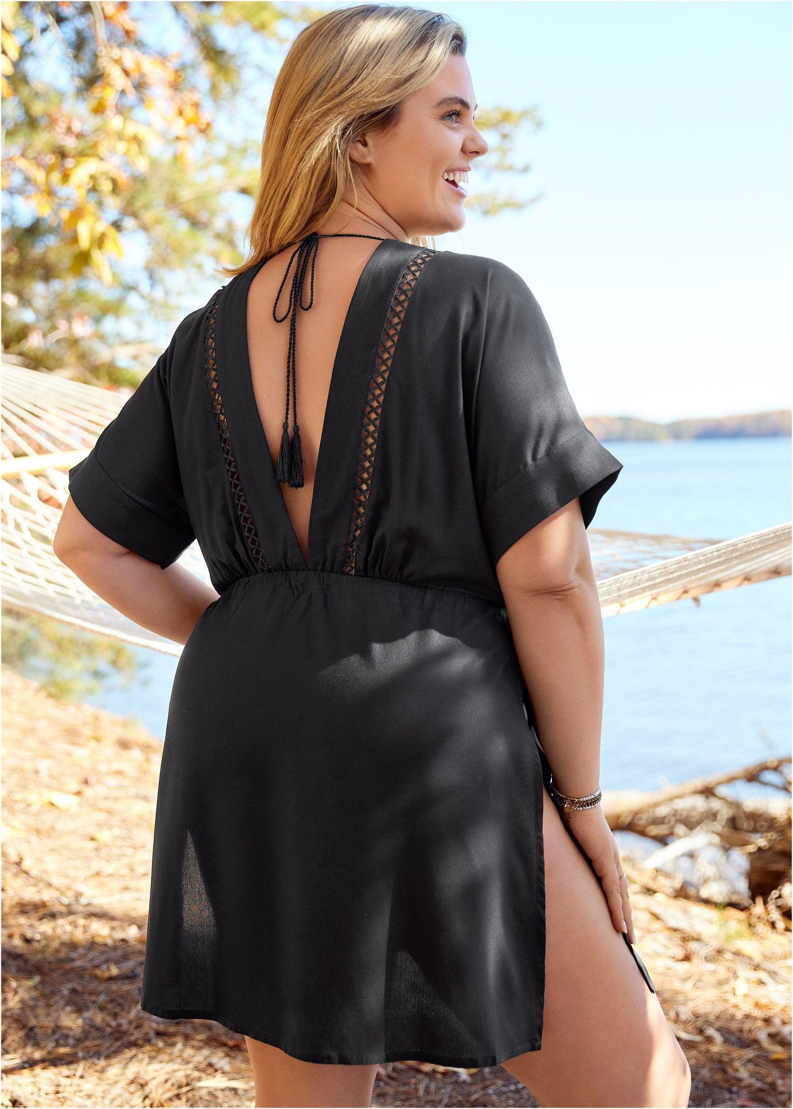 V-Neck Cover-Up Dress - Black Product Image