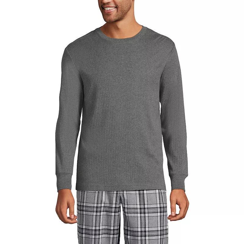 Mens Lands End Knit Ribbed Crewneck Pajama Sleep Shirt Grey Heather Product Image