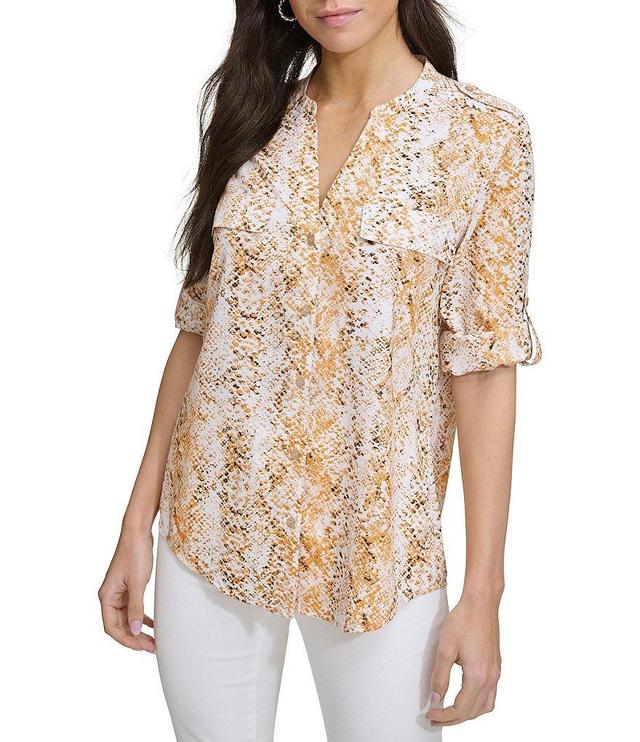 Calvin Klein Snake Printed V Neckline Long Sleeve Blouse Product Image