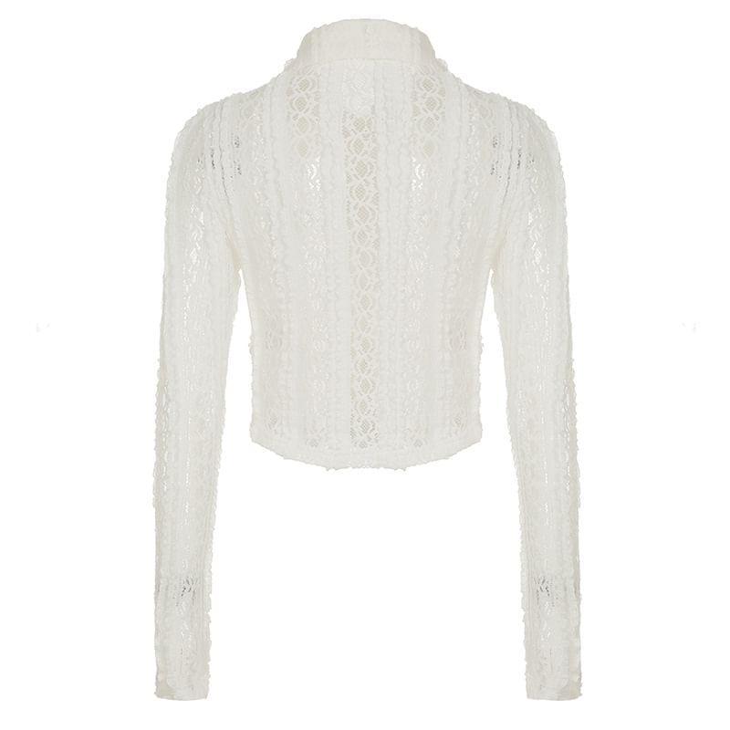 Long-Sleeve Lace Crop Shirt Product Image