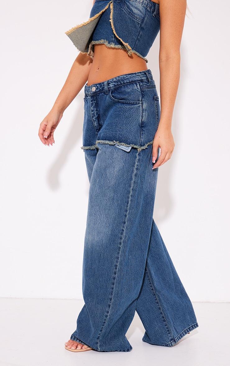  Vintage Wash Exposed Pocket Denim Straight Leg Jeans Product Image