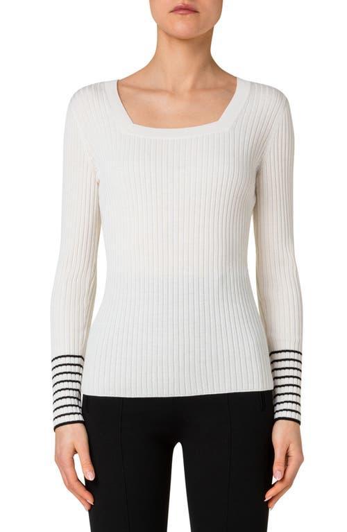 Akris punto Square Neck Rib Virgin Merino Wool Fitted Sweater Product Image