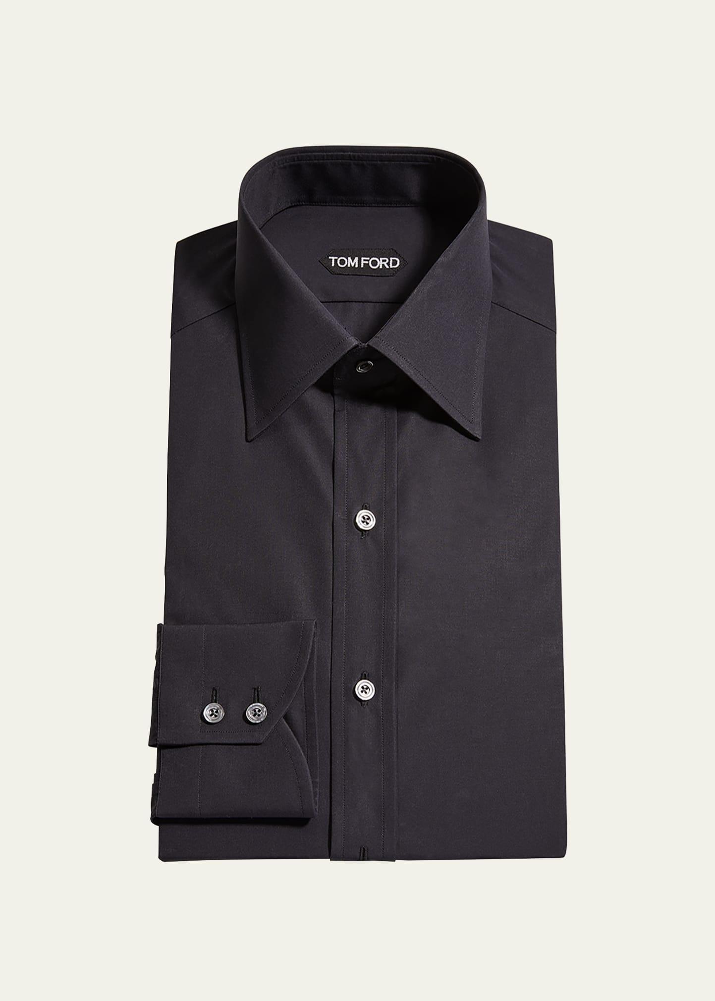 TOM FORD Men's Solid Cotton Dress Shirt  - Black Solid - Size: 39 EU (15.5 US) Product Image