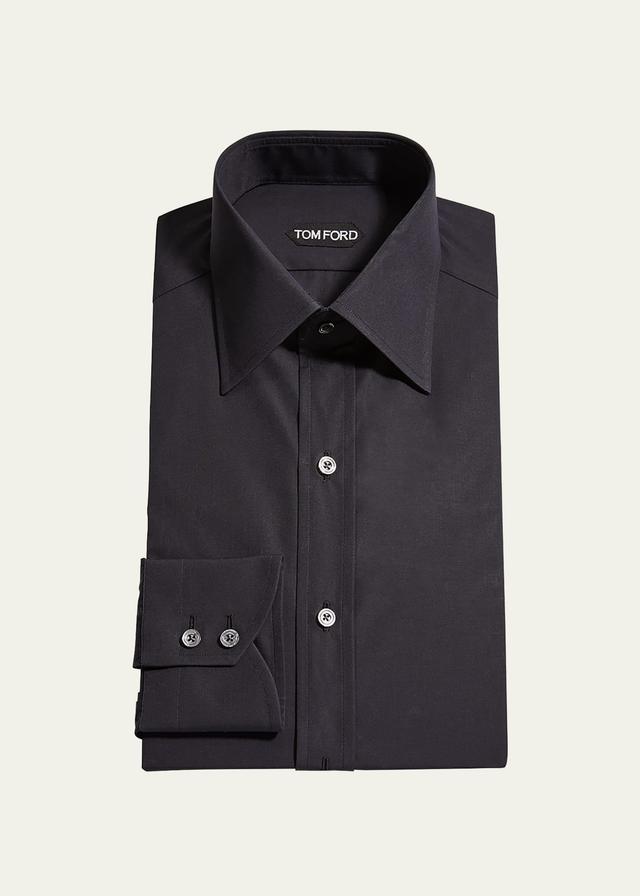 TOM FORD Men's Solid Cotton Dress Shirt  - Black Solid - Size: 39 EU (15.5 US) Product Image