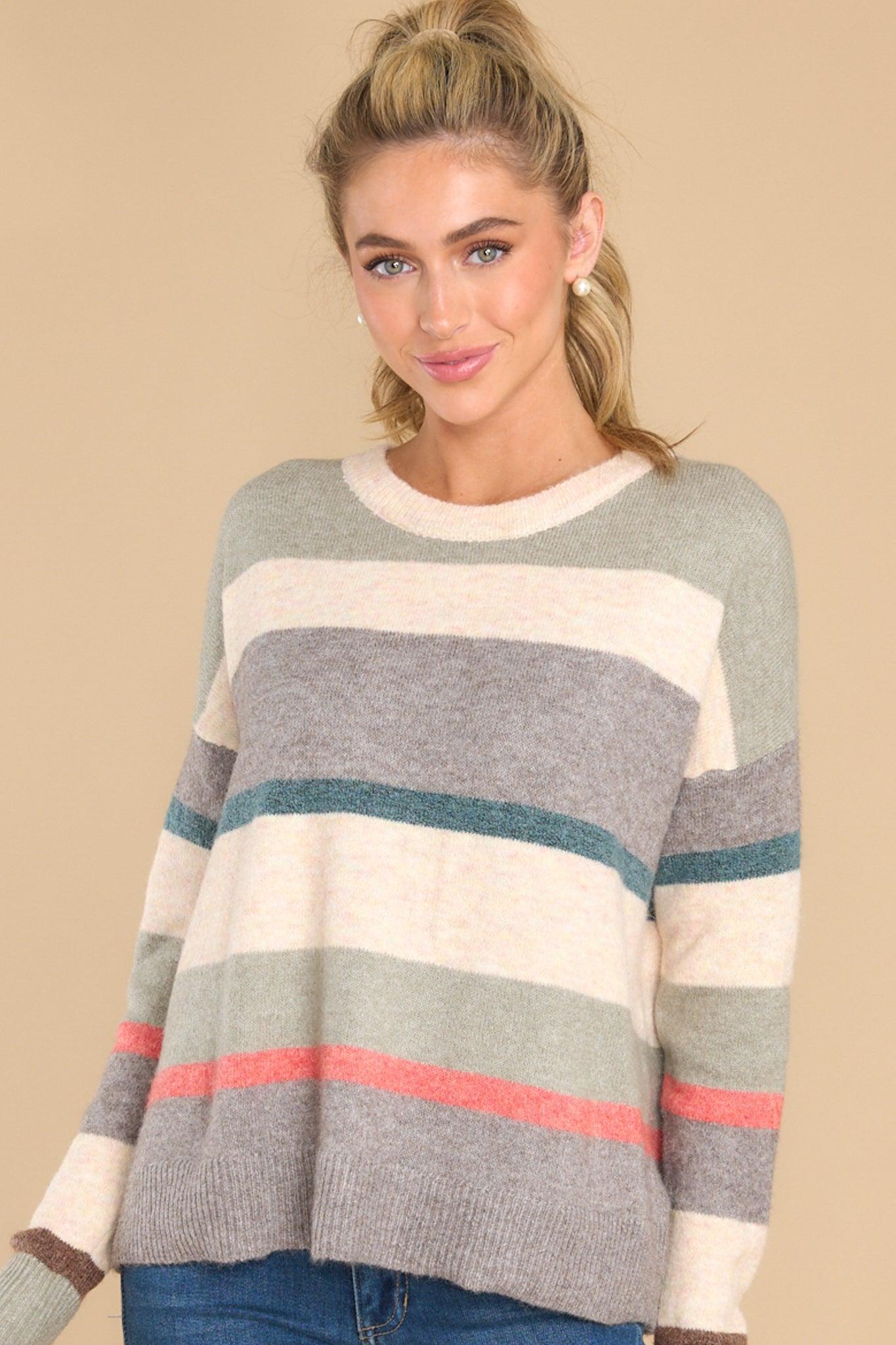 Need More Time Sage Stripe Sweater Product Image