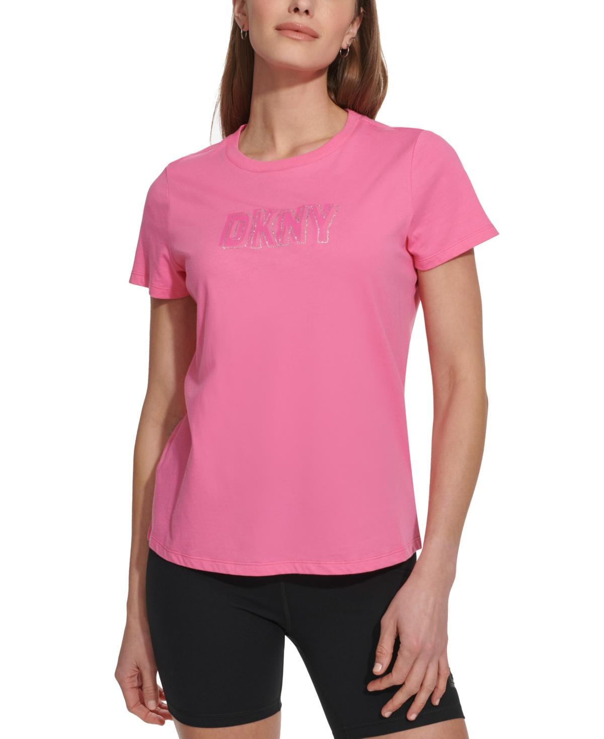 Dkny Sport Womens Cotton Embellished-Logo T-Shirt Product Image