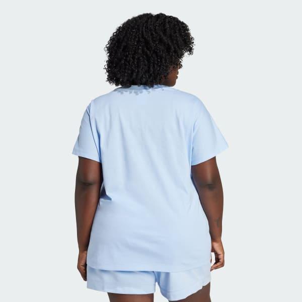 adidas Essentials Linear Cotton Tee (Plus Size) Glow Blue 1X Womens Product Image