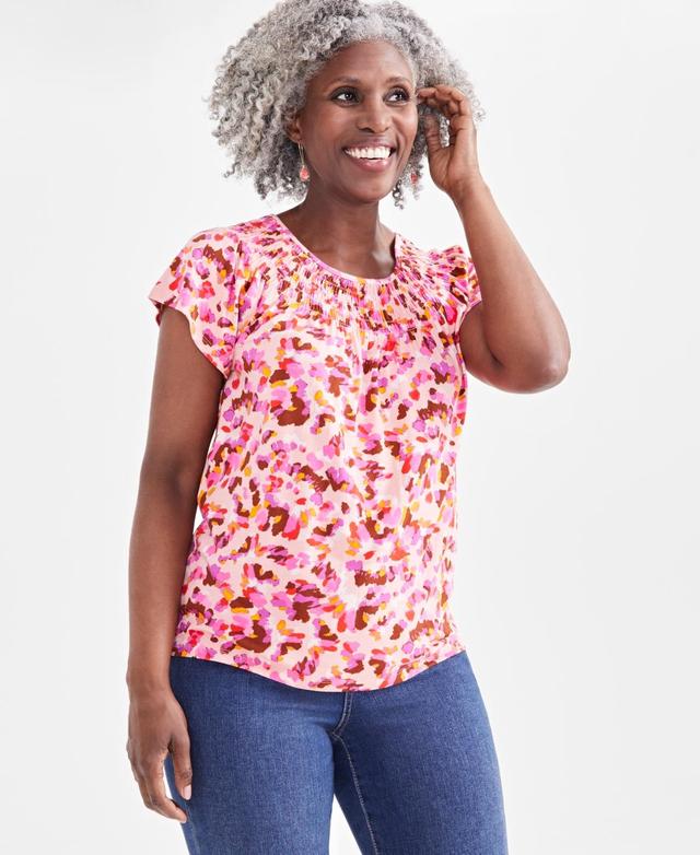 Women's Printed Smocked-Neck Knit Top, Created for Macy's Product Image