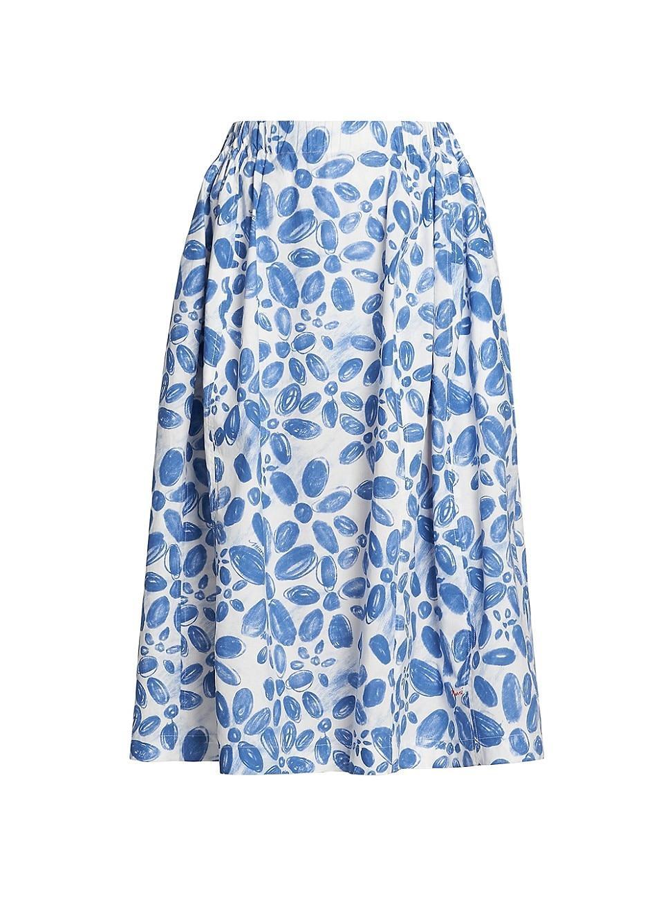 Womens Printed Cotton Midi-Skirt Product Image