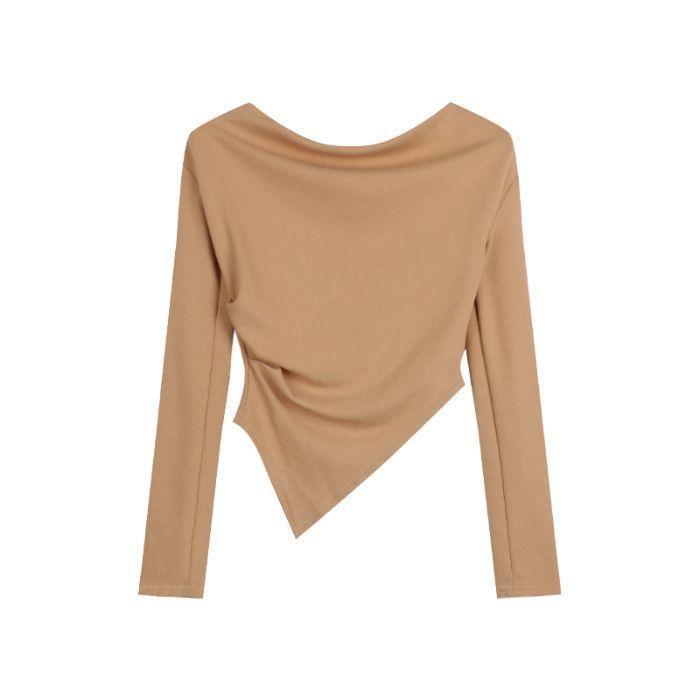 Long-Sleeve Off-Shoulder Asymmetrical T-Shirt Product Image