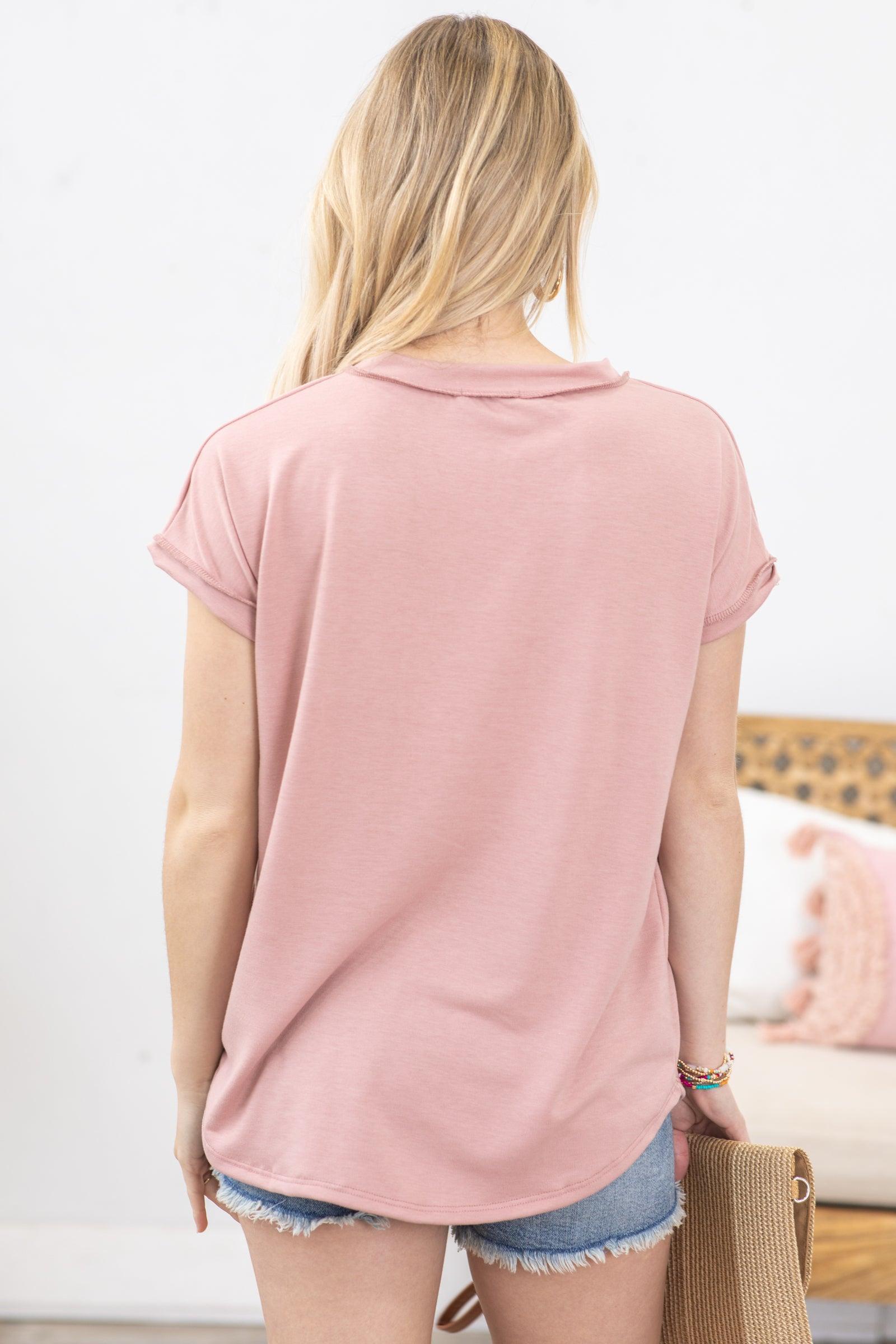 Dusty Pink Dolman Sleeve Knit Top With Pocket Product Image