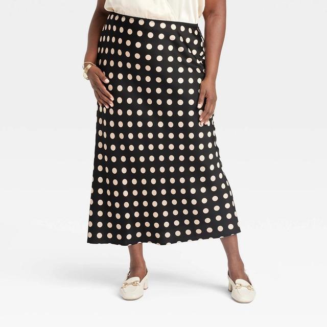 Womens Maxi Slip Skirt - A New Day Black/Cream Polka Dots XXL Product Image