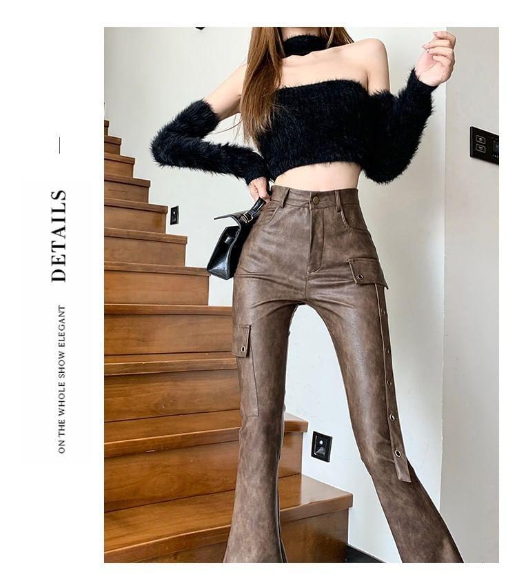 High Rise Faux Leather Flared Pants Product Image