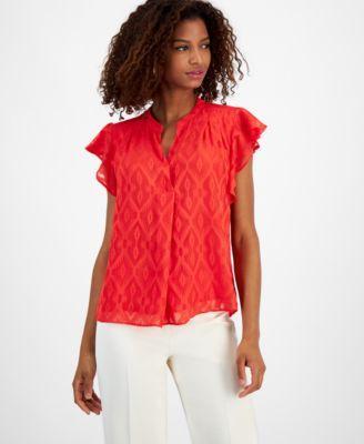 Women's Flutter-Sleeve Split-Neck Top Product Image