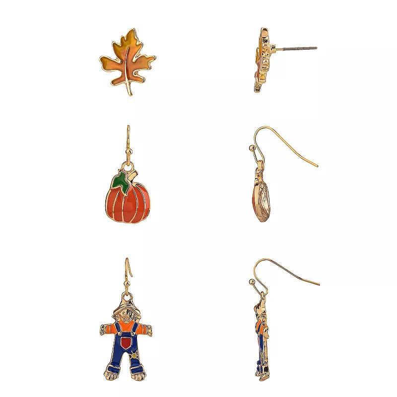 Celebrate Together Harvest Scarecrow, Pumpkin, and Leaves Earring Trio Set, Womens, None Product Image