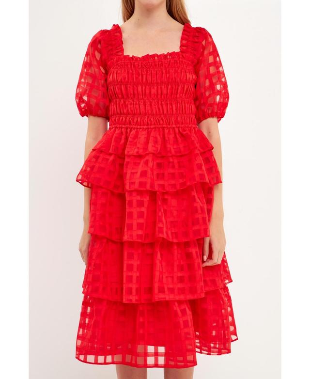 English Factory Womens Check Organza Tiered Midi Dress Product Image