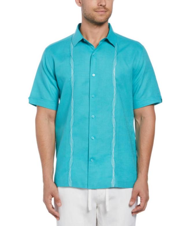 Men's Short Sleeve Geo Embroidered Linen Blend Button-Front Shirt Product Image