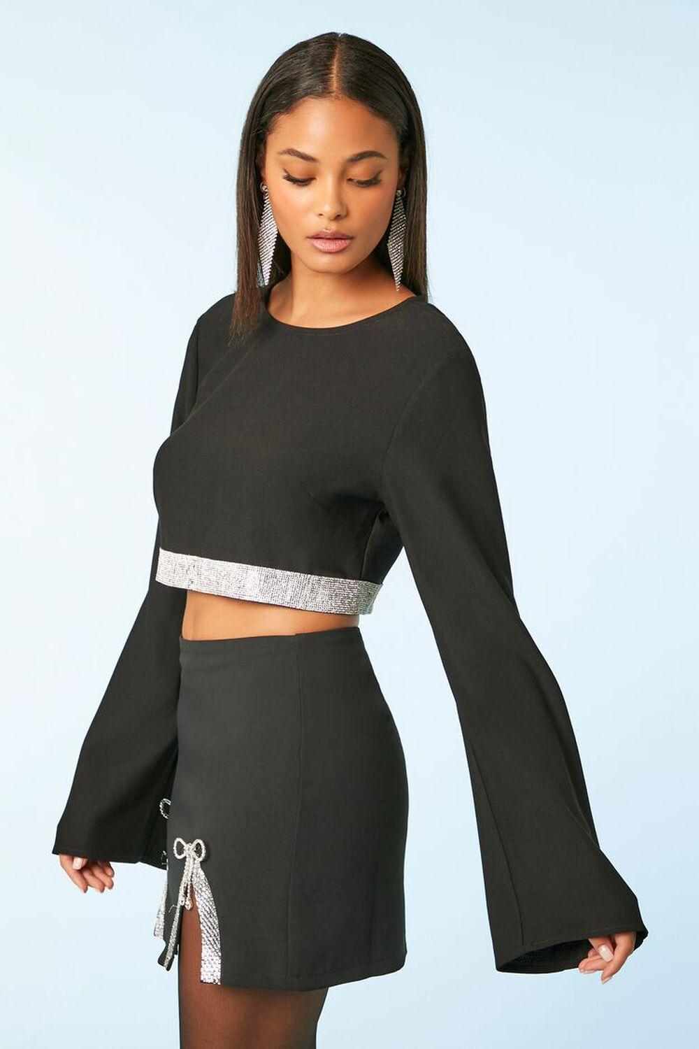 Satin Rhinestone-Trim Crop Top | Forever 21 Product Image