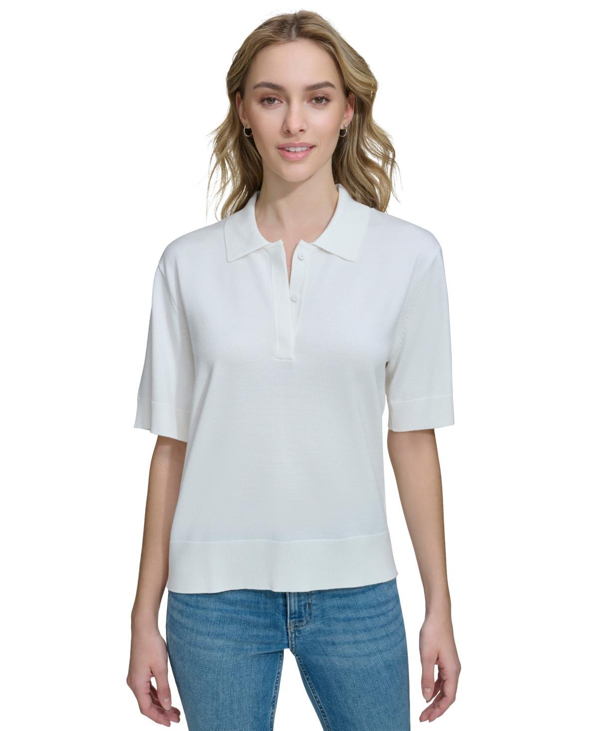 Calvin Klein Womens Collared Short-Sleeve Top Product Image