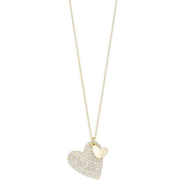 14k Yellow Gold-Plated Cubic Zirconia Double Dangle Heart Pendant Necklace, Womens Gold Tone Product Image