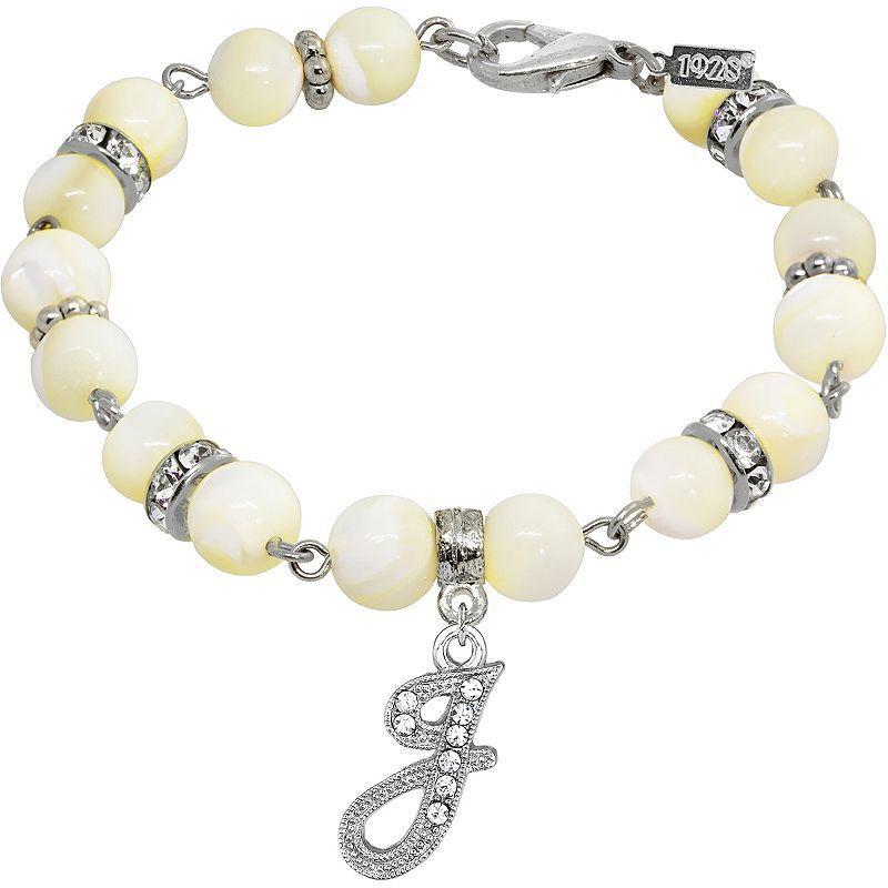 1928 Silver Tone Mother-of-Pearl & Simulated Crystal Initial Bracelet, Womens Product Image