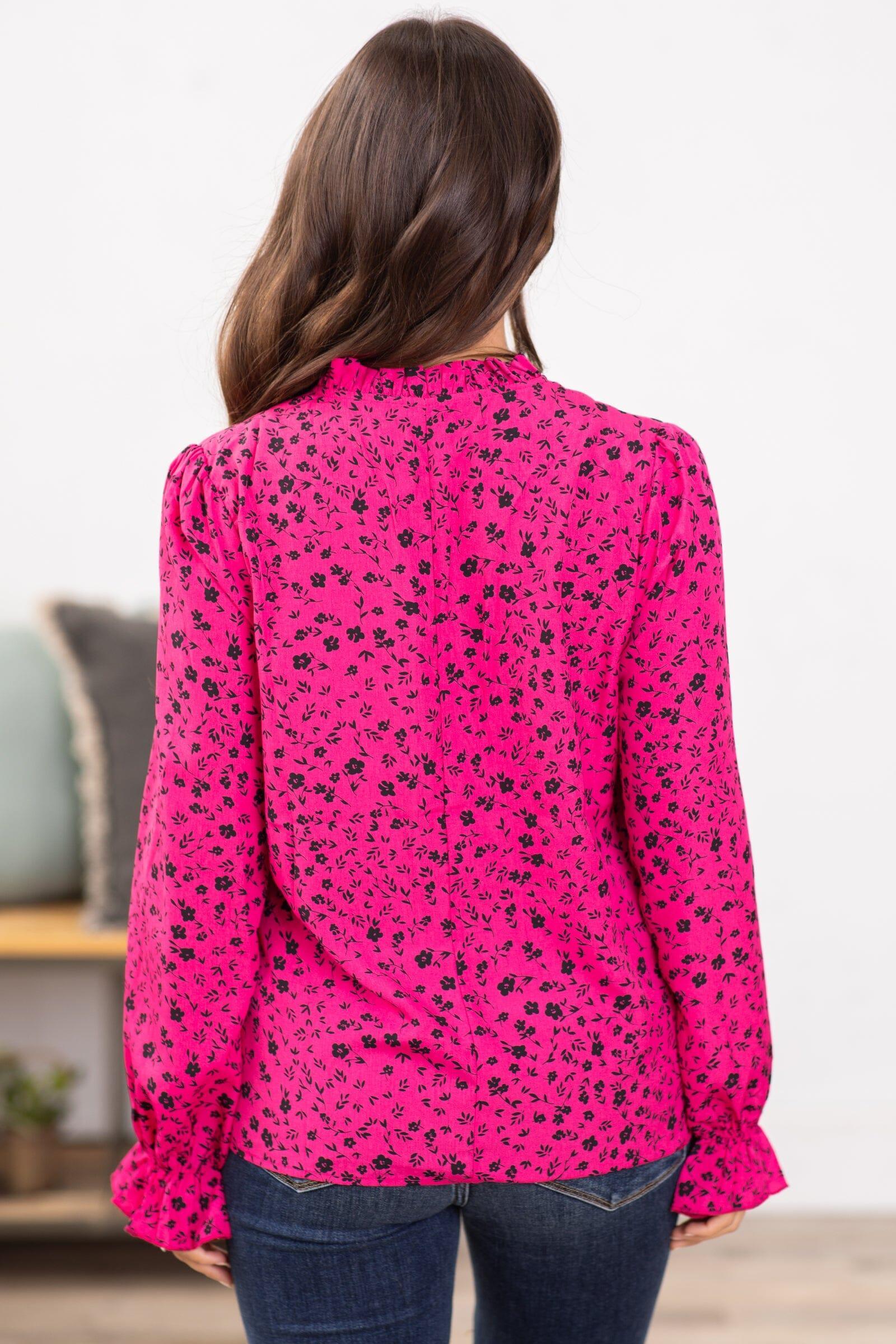 Hot Pink and Black Ditsy Floral Print Top Product Image