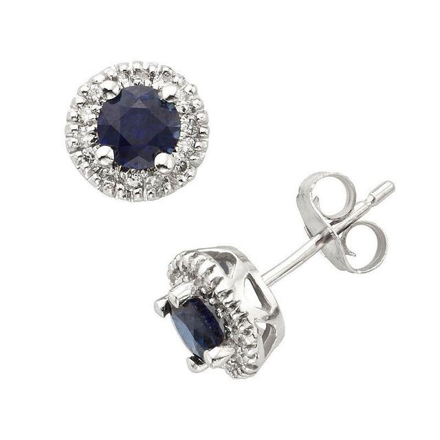 The Regal Collection 14k White Gold Genuine Sapphire and 1/6-ct. T.W. IGL Certified Diamond Frame Stud Earrings, Womens, Blue Product Image