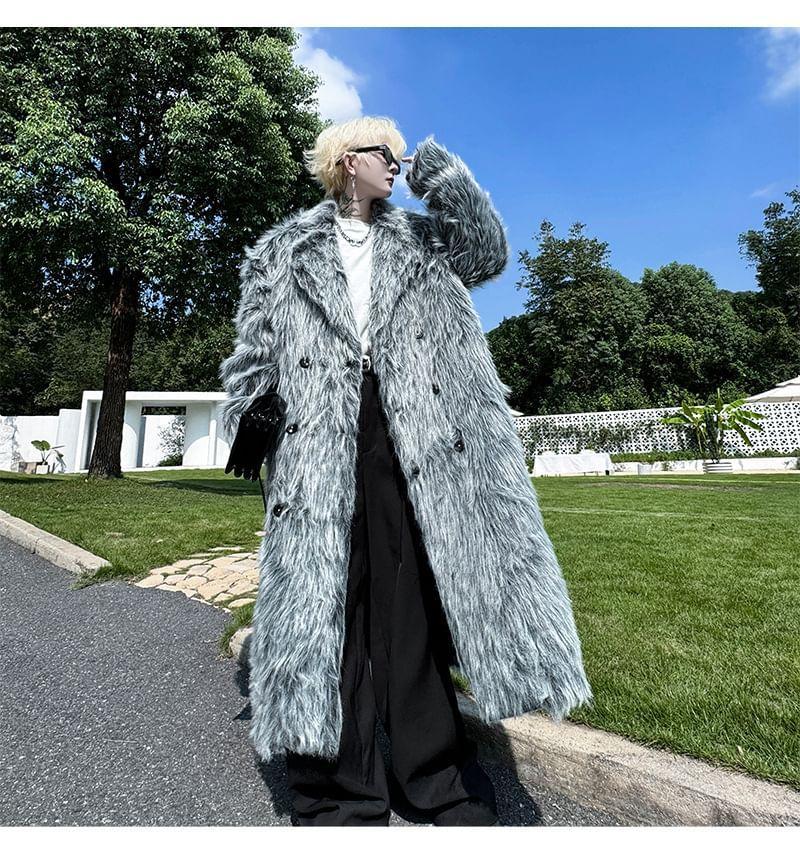 Plain Faux Fur Maxi Coat Product Image